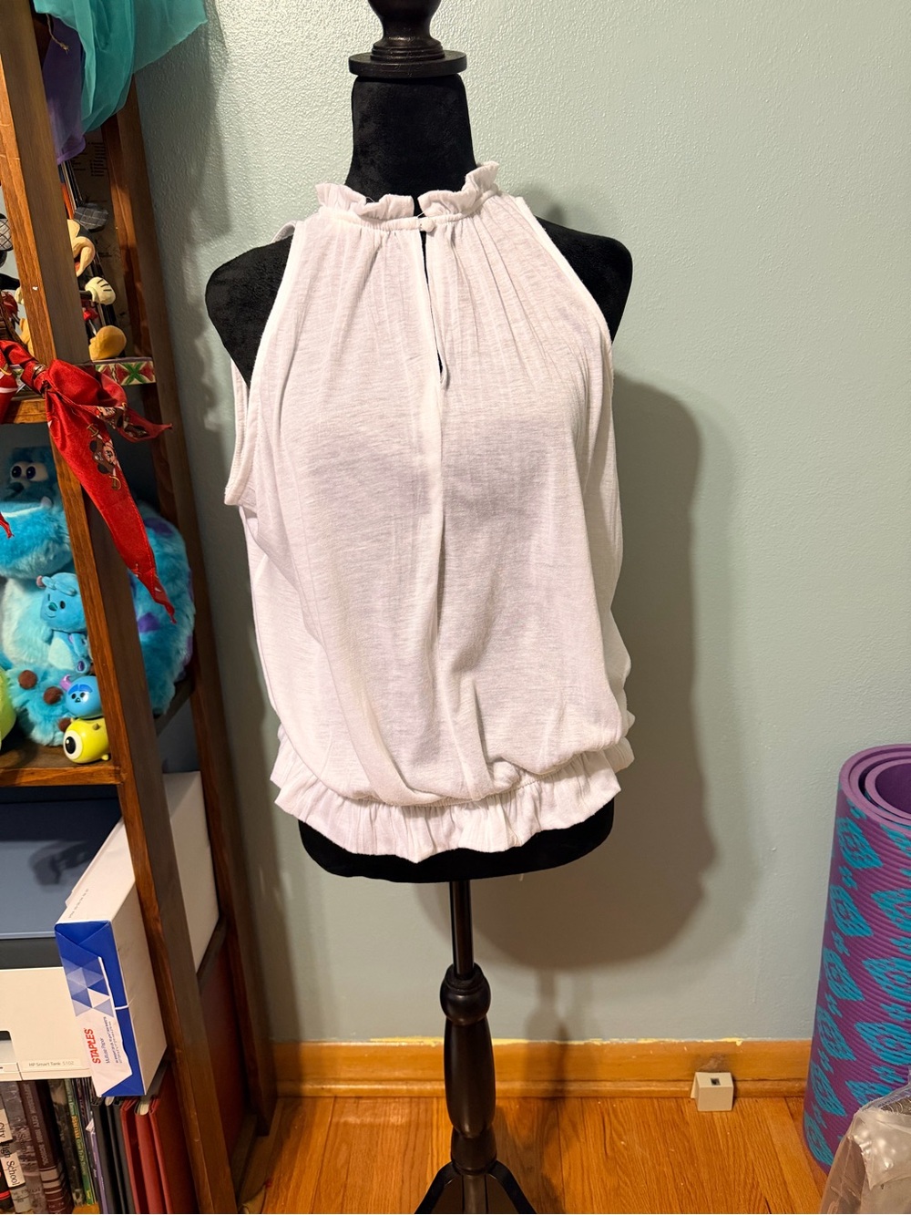 White Ruffle Halter Tank Top - Women's